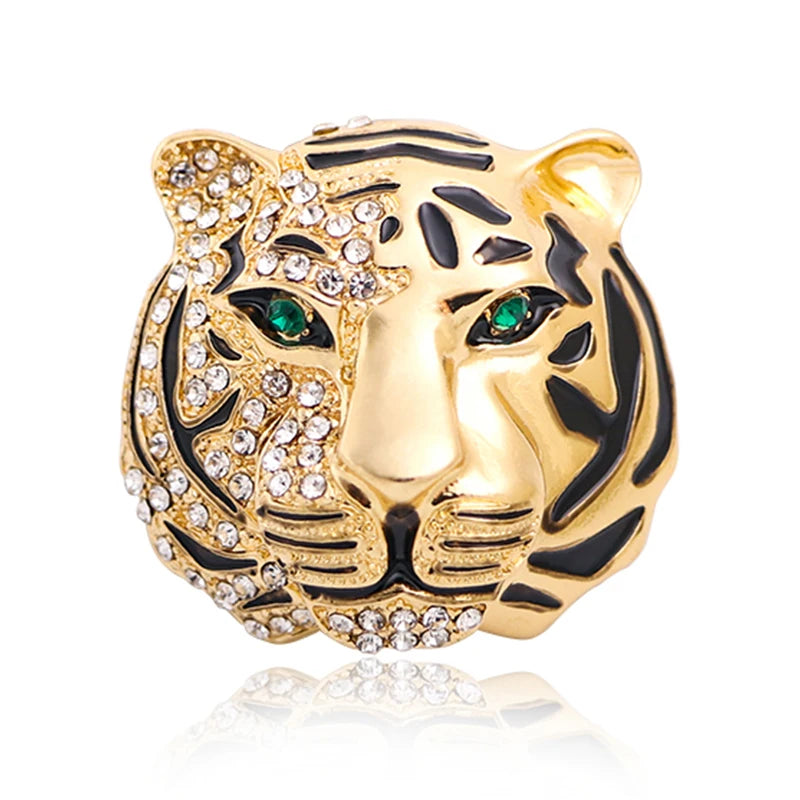 Jeweled Tiger Face Brooch