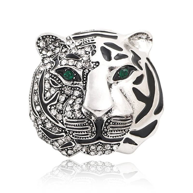 Jeweled Tiger Face Brooch