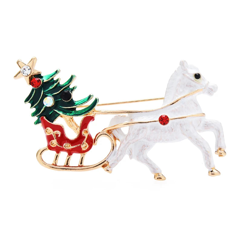 Enamel Christmas Tree Carriage Brooch