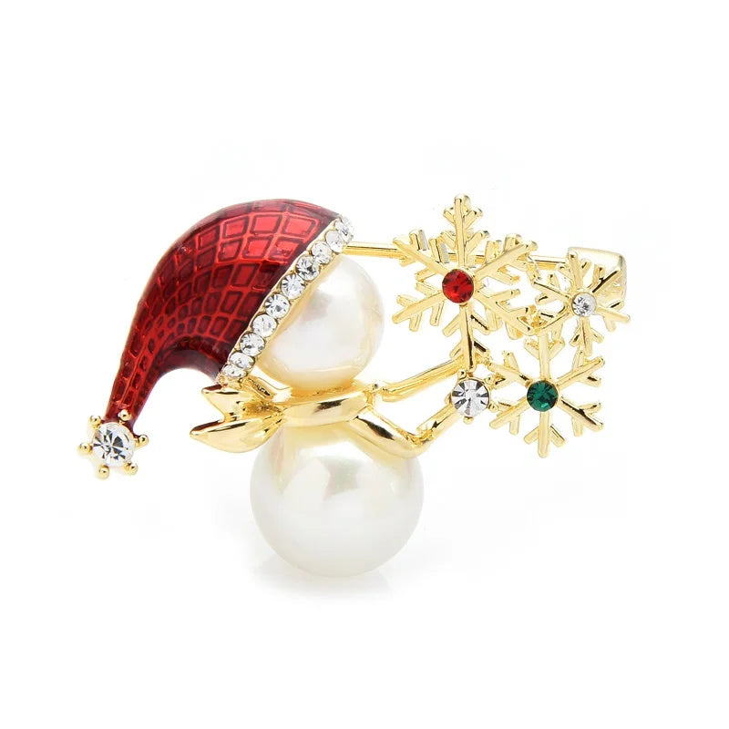 Pearl-Look Snowman with Snowflake Brooch