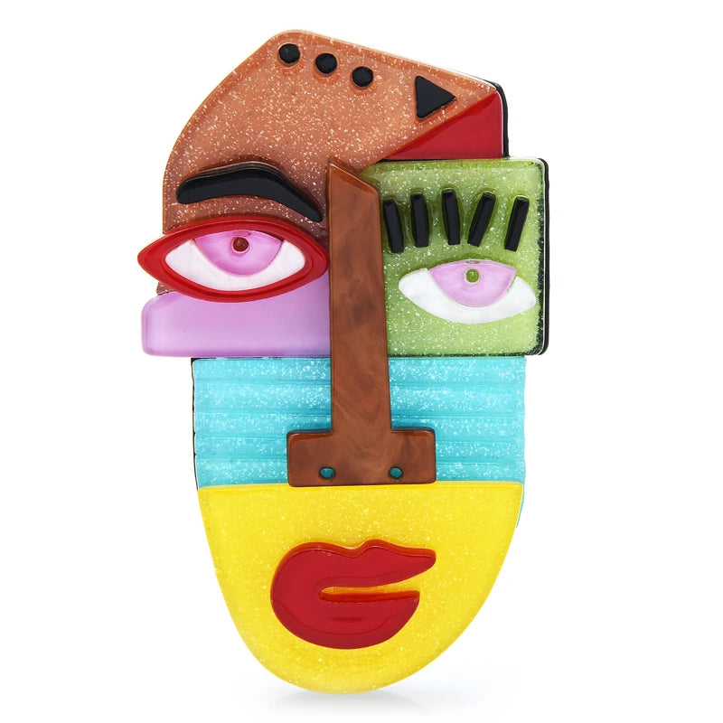 Abstract Colorblock Face Acrylic Brooch