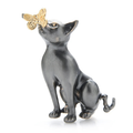Grey Cat with Butterfly Brooch