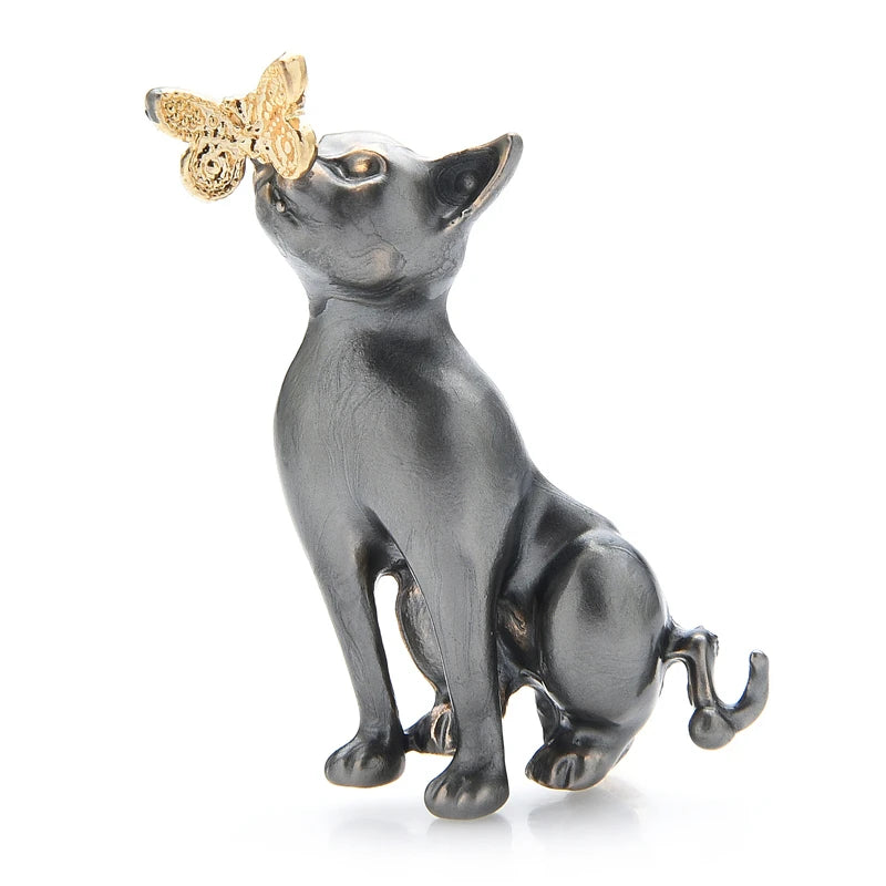 Grey Cat with Butterfly Brooch