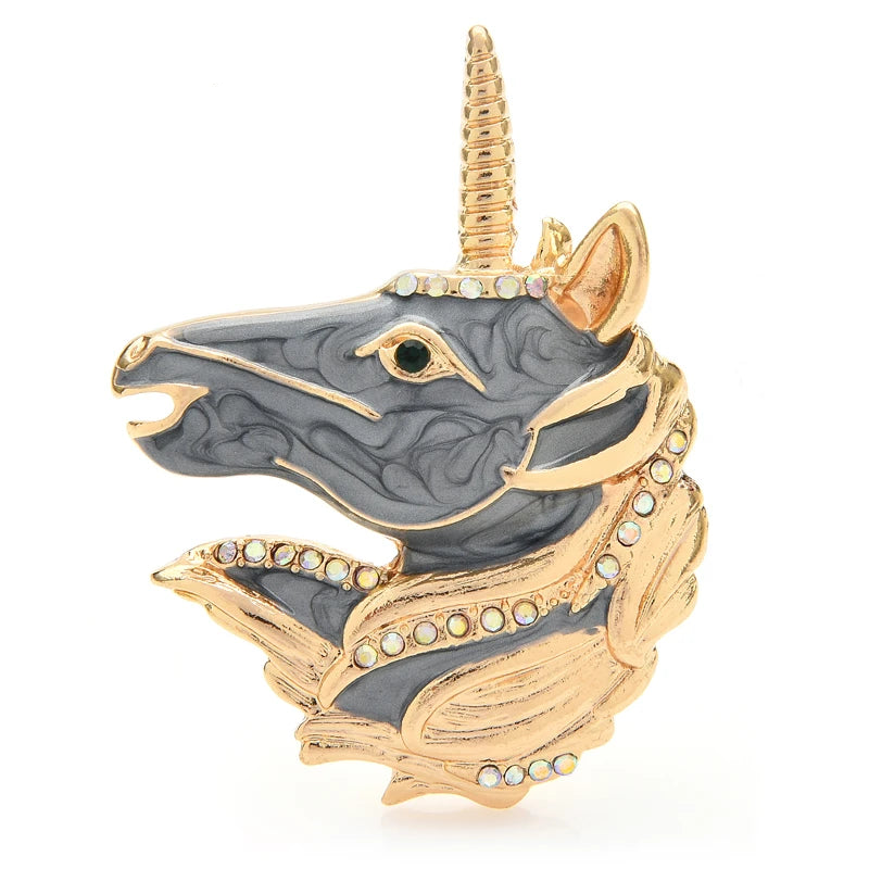 Enamel Unicorn Head Brooch