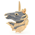 Enamel Unicorn Head Brooch