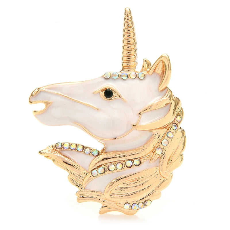Enamel Unicorn Head Brooch