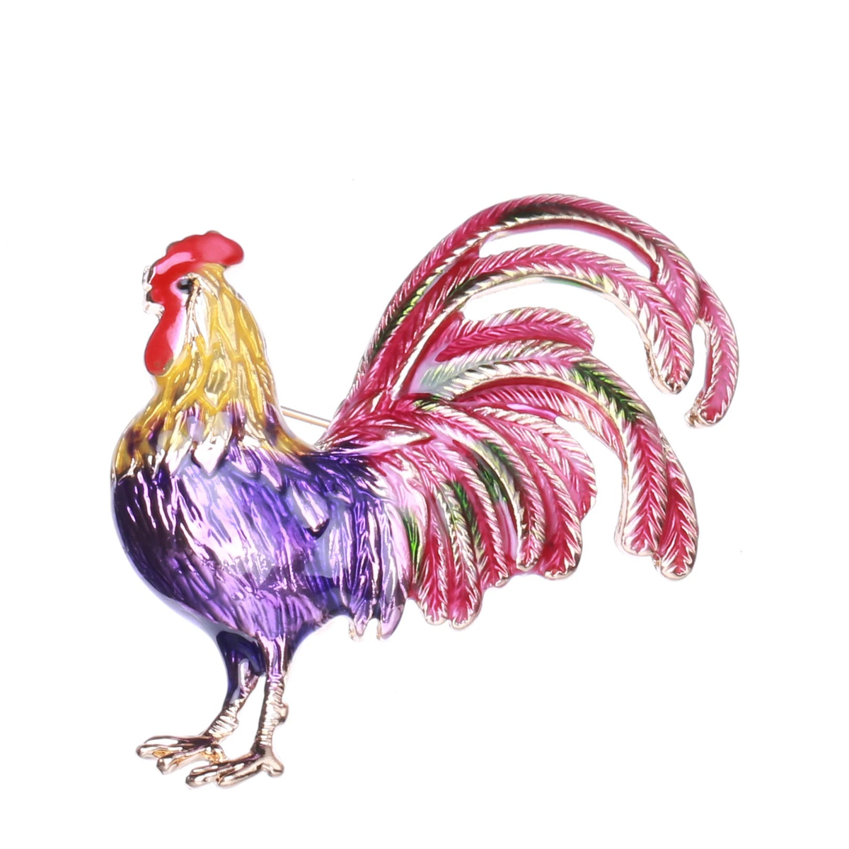 Enamel Sweeping Tail Rooster Brooch