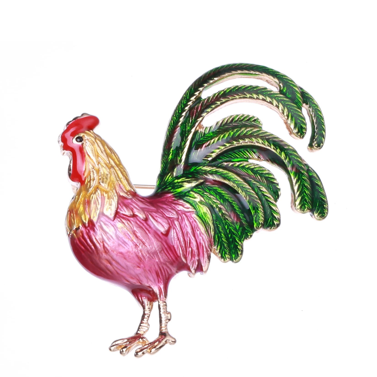 Enamel Sweeping Tail Rooster Brooch