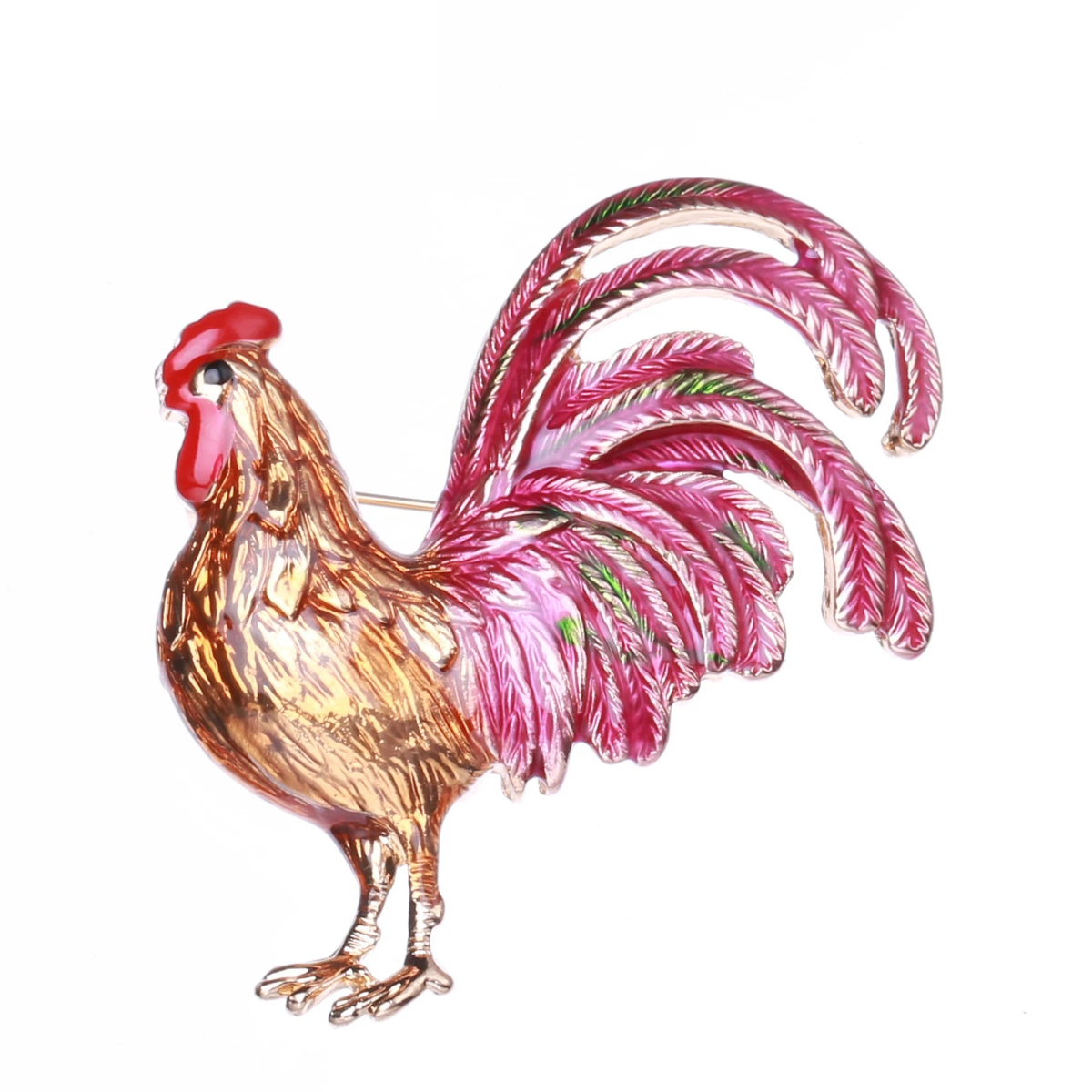 Enamel Sweeping Tail Rooster Brooch