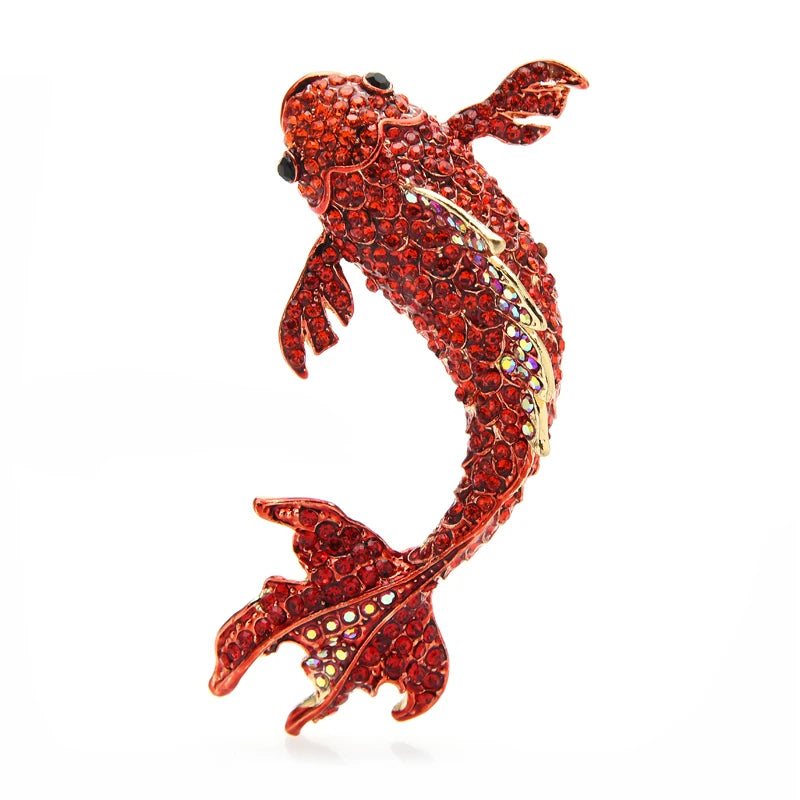 Red Rhinestone Koi Fish Brooch