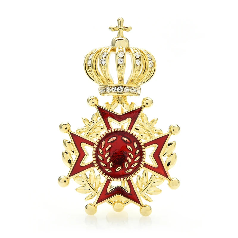 Red Enamel Crown and Star Brooch