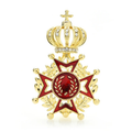 Red Enamel Crown and Star Brooch