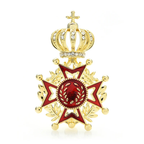 Red Enamel Crown and Star Brooch