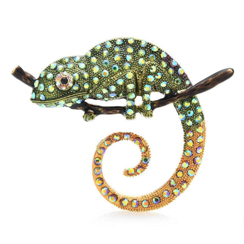 Multicolor Jeweled Chameleon Brooch