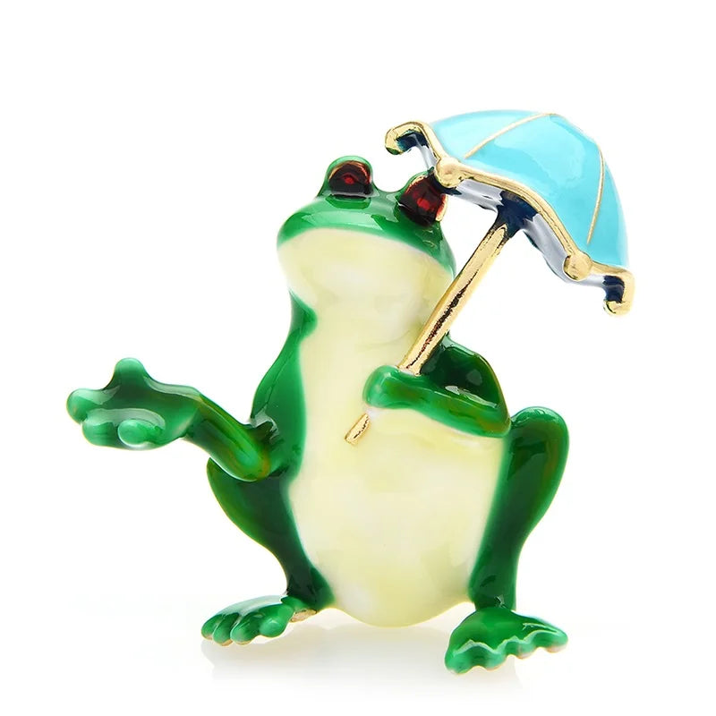Dancing Frog with Umbrella Brooch