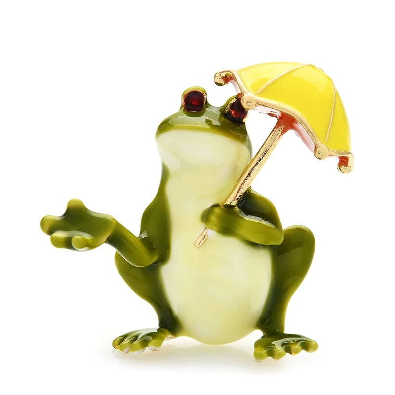 Dancing Frog with Umbrella Brooch