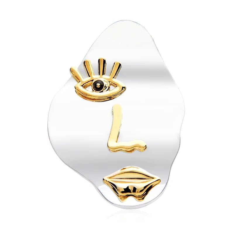 Abstract Silver and Gold Face Brooch