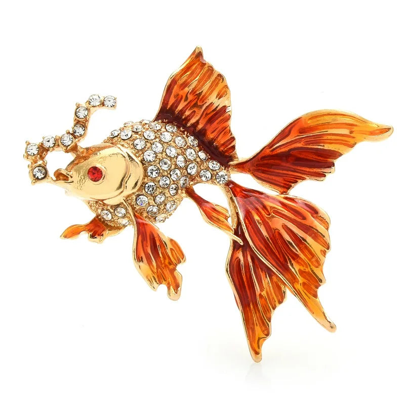 Flowing Tail Enamel Goldfish Brooch