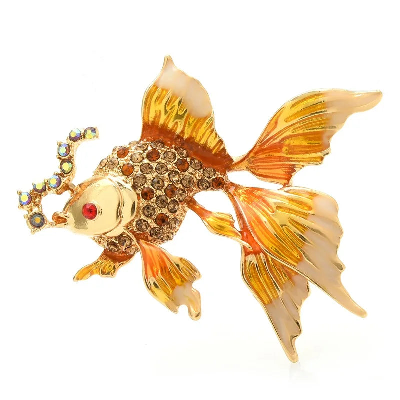 Flowing Tail Enamel Goldfish Brooch