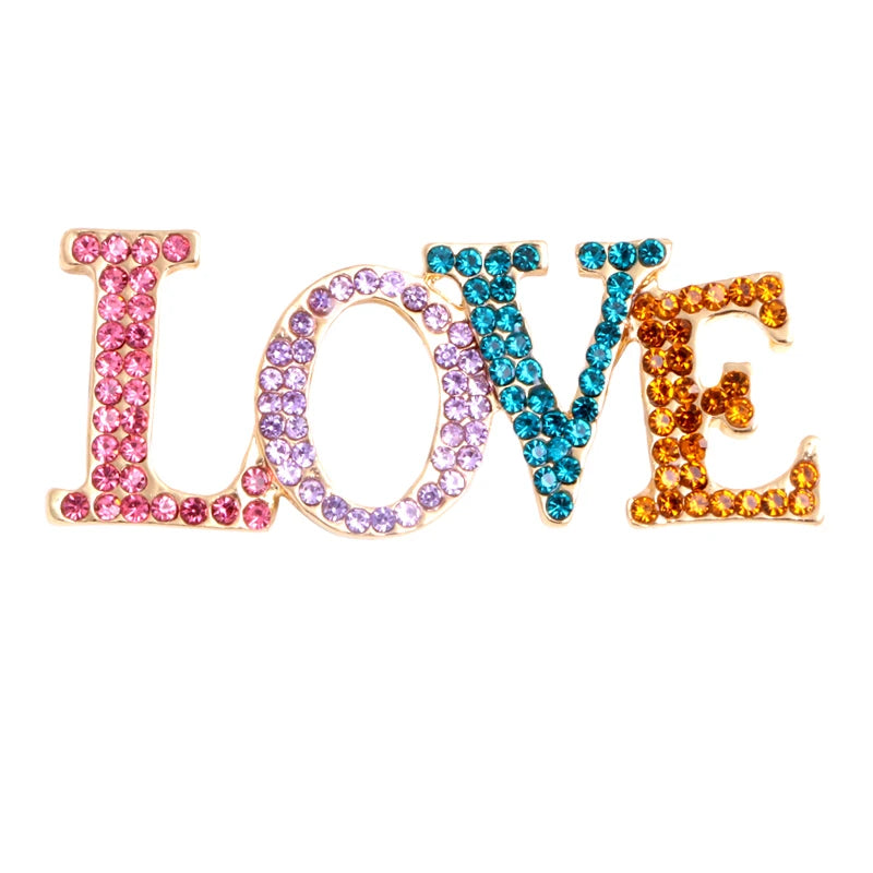 Multicolor Rhinestone Love Word Brooch