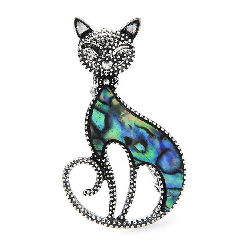 Iridescent Shell Cat Brooch
