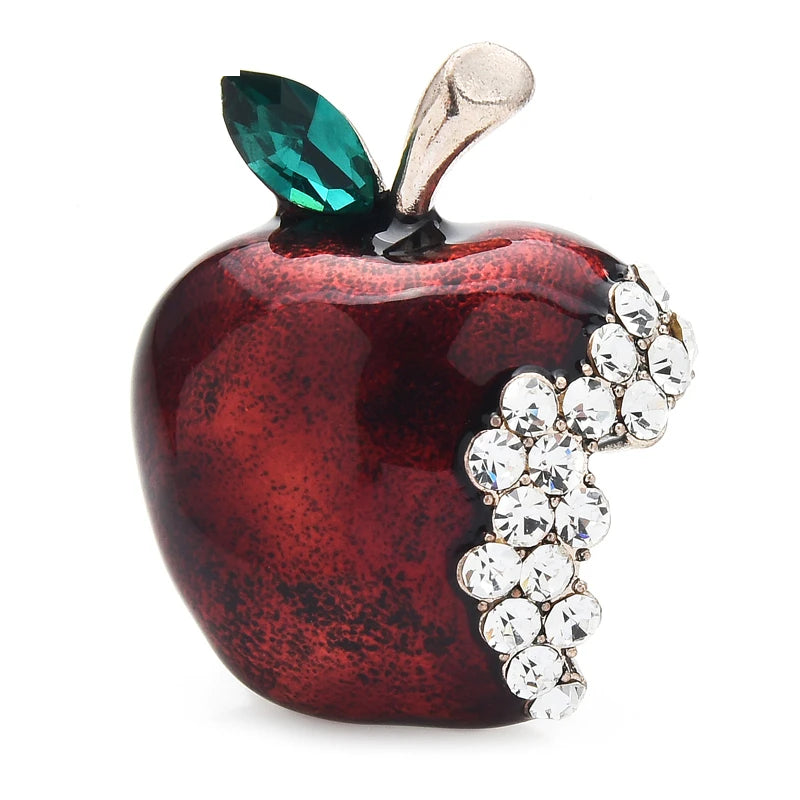 Red Enamel Jeweled Apple Brooch