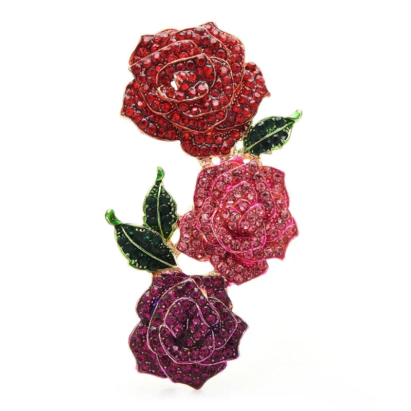 Jeweled Three Rose Branch Brooch