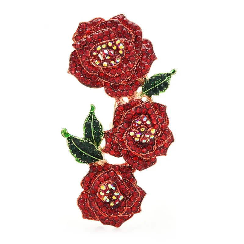 Jeweled Three Rose Branch Brooch