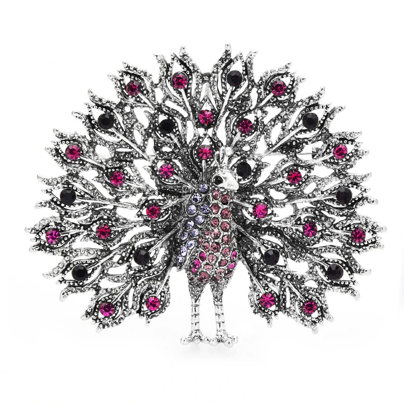 Vintage Jeweled Peacock Fan Brooch
