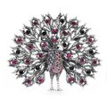 Vintage Jeweled Peacock Fan Brooch