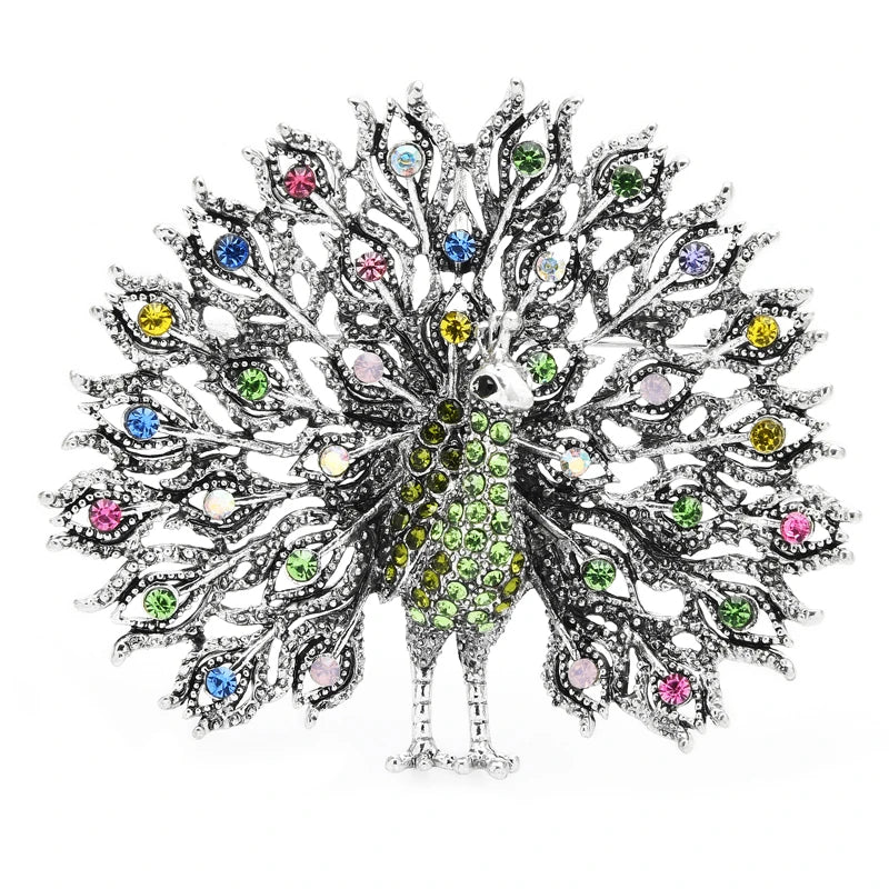 Vintage Jeweled Peacock Fan Brooch