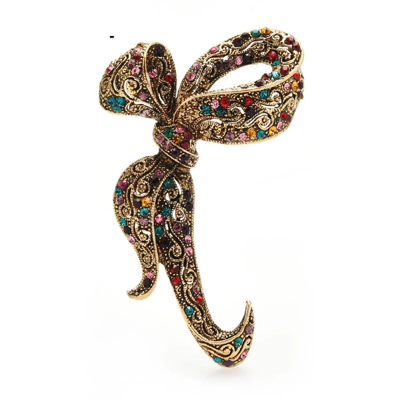 Vintage Multicolor Jeweled Bow Brooch