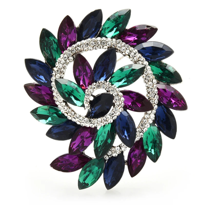 Spiral Marquise Crystal-Look Flower Brooch