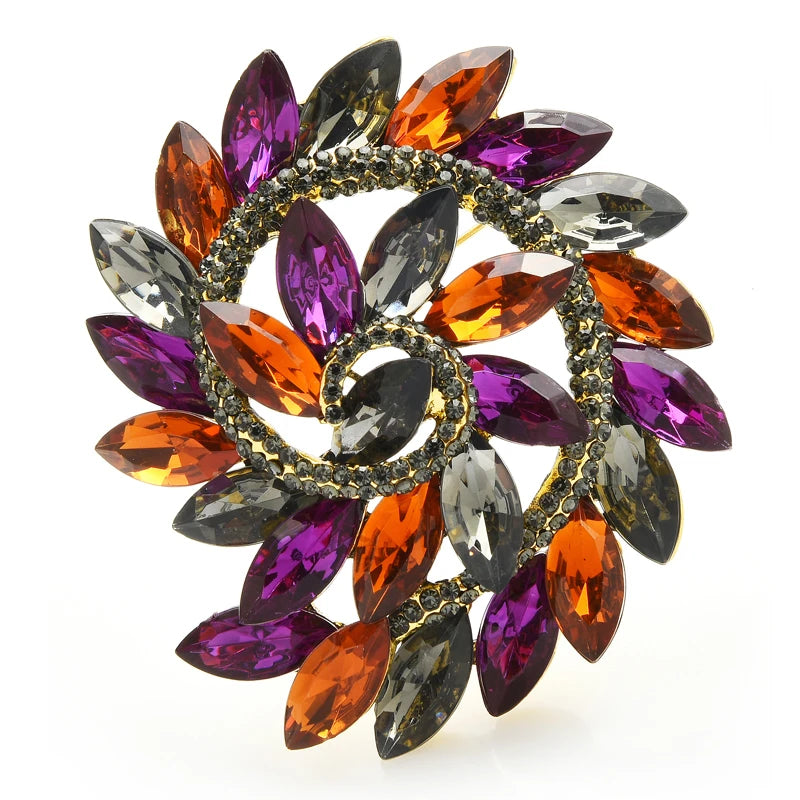 Spiral Marquise Crystal-Look Flower Brooch