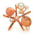 Enamel Starfish and Shells Brooch