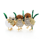 Three Jeweled Chicks in Grass Brooch
