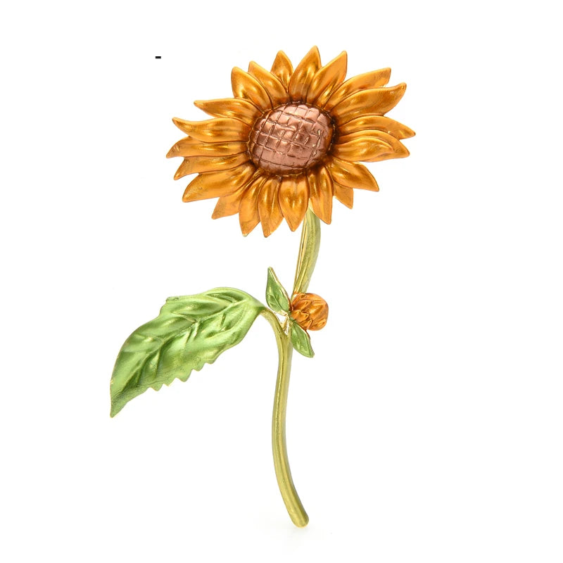 Tall Enamel Sunflower Brooch