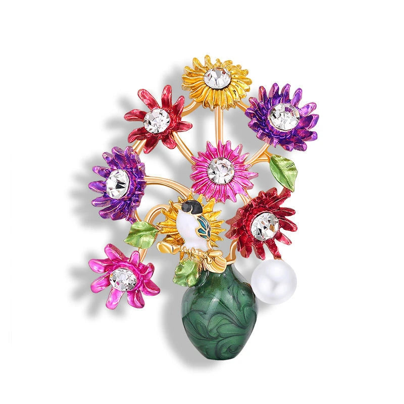 Colorful Enamel Flower Bouquet Brooch