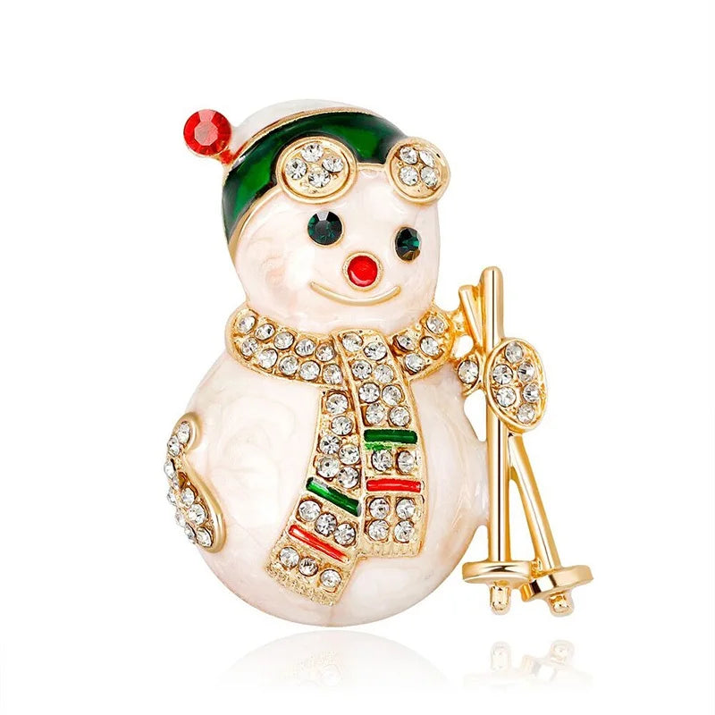 Jeweled Skiing Snowman Brooch