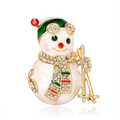 Jeweled Skiing Snowman Brooch