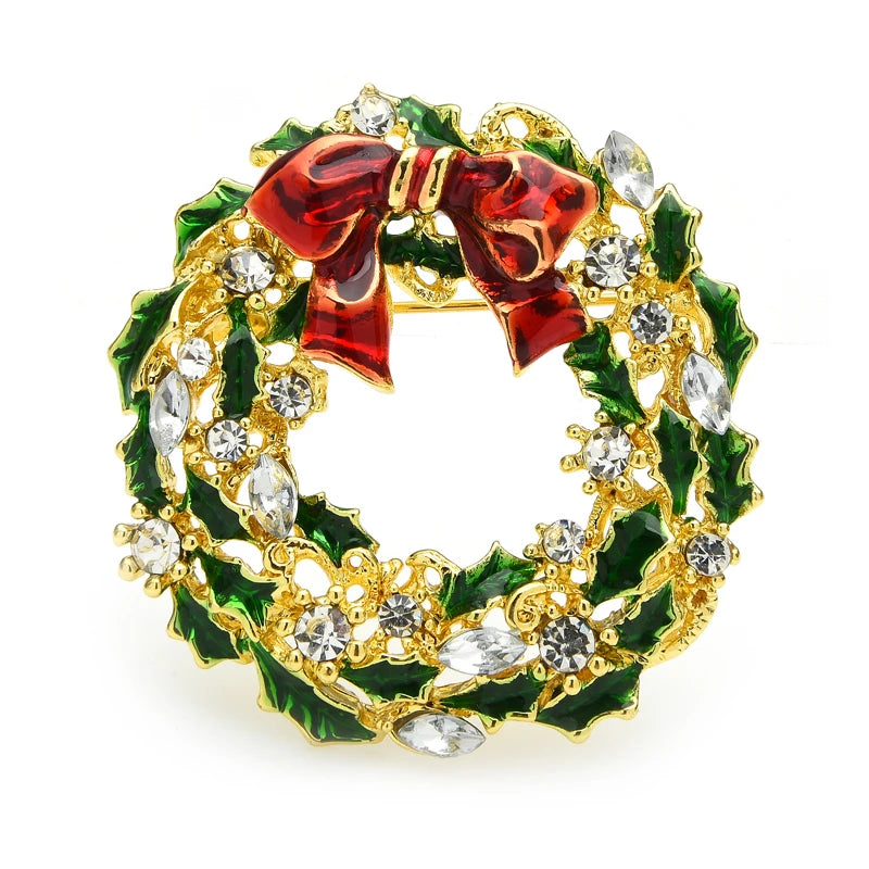 Red Bow Christmas Wreath Brooch