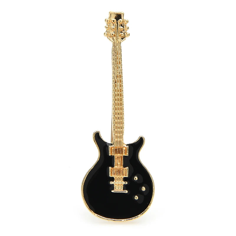 Black Enamel Electric Guitar Brooch