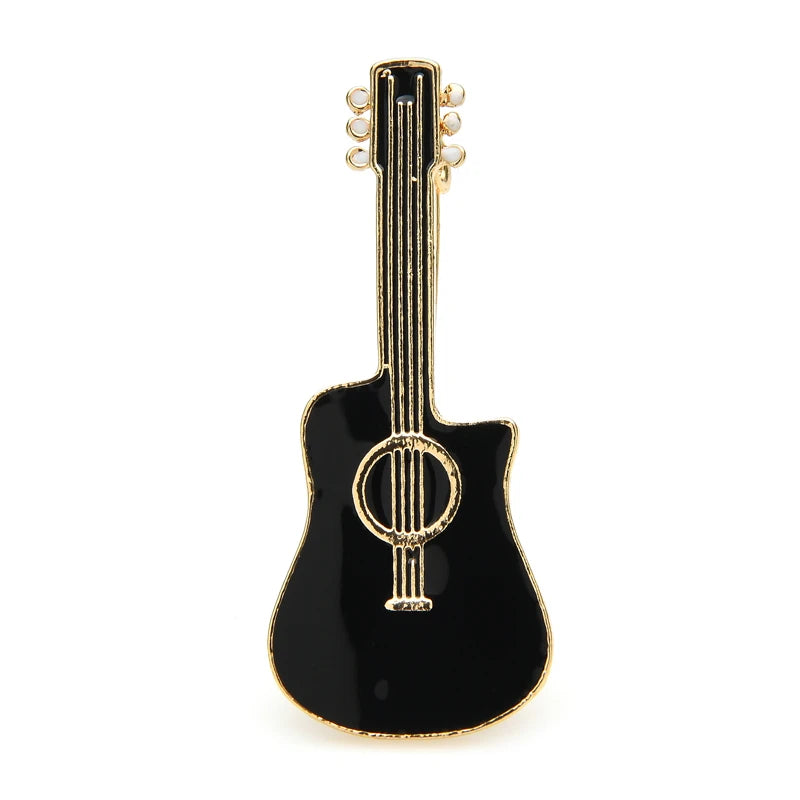 Black Enamel Acoustic Guitar Brooch