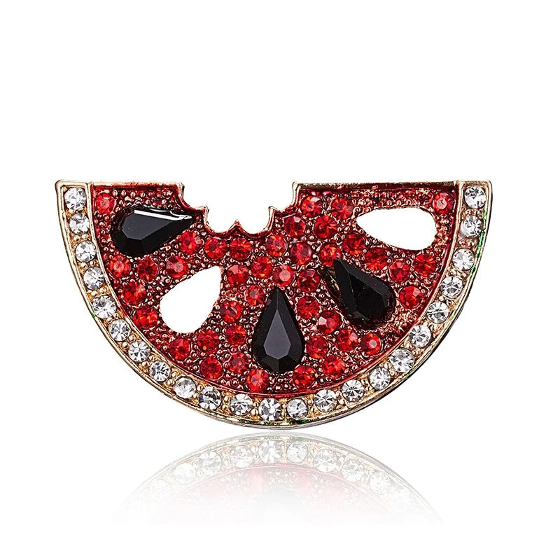 Red Rhinestone Watermelon Slice Brooch