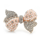 Pearl-Look Rhinestone Bow Brooch
