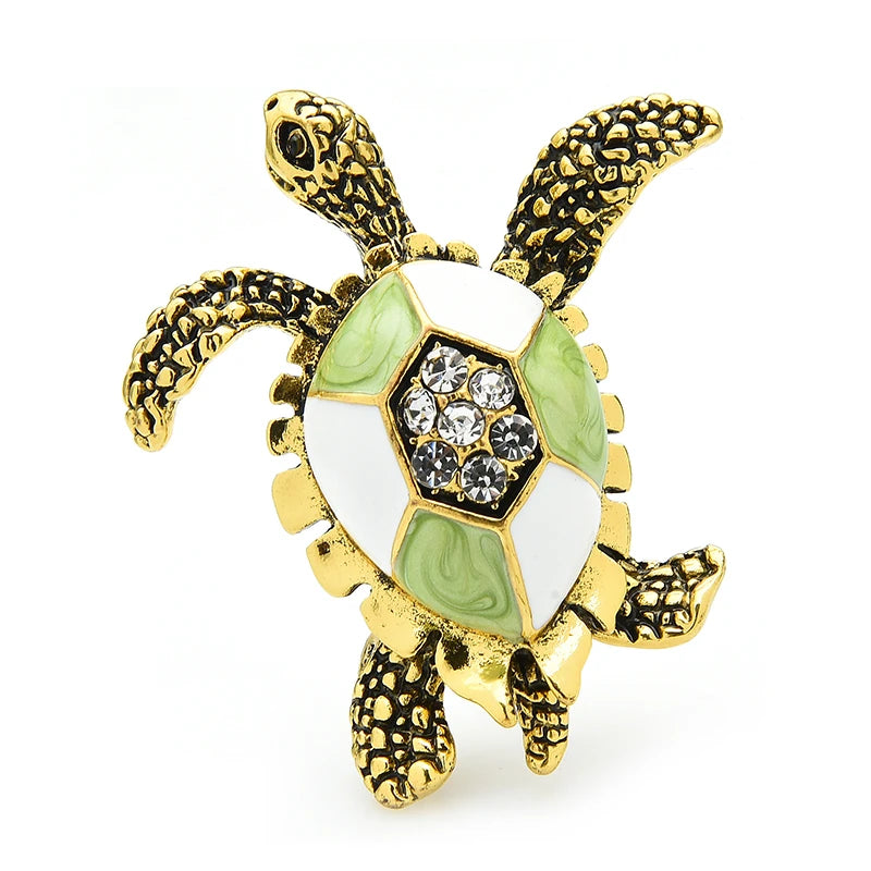 Green Enamel Mosaic Turtle Brooch