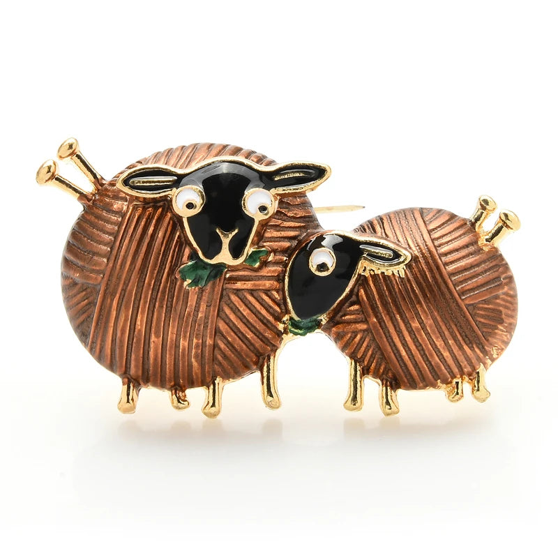 Two Sheep Enamel Duo Brooch
