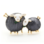Two Sheep Enamel Duo Brooch