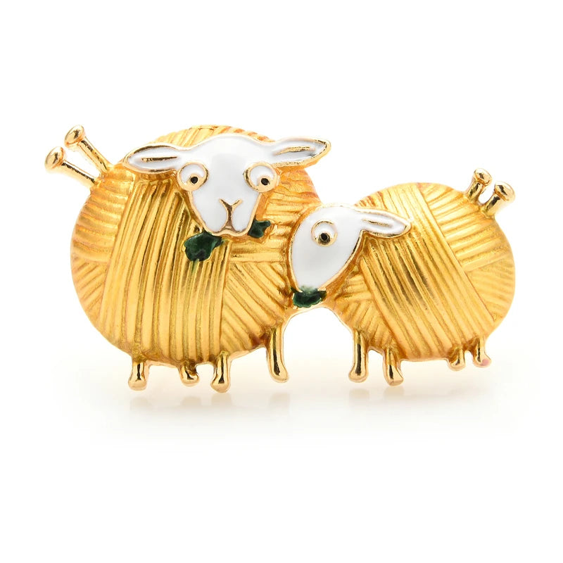 Two Sheep Enamel Duo Brooch