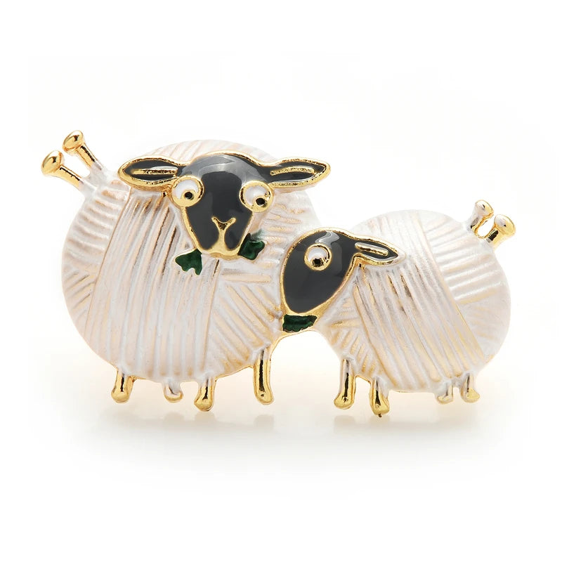 Two Sheep Enamel Duo Brooch